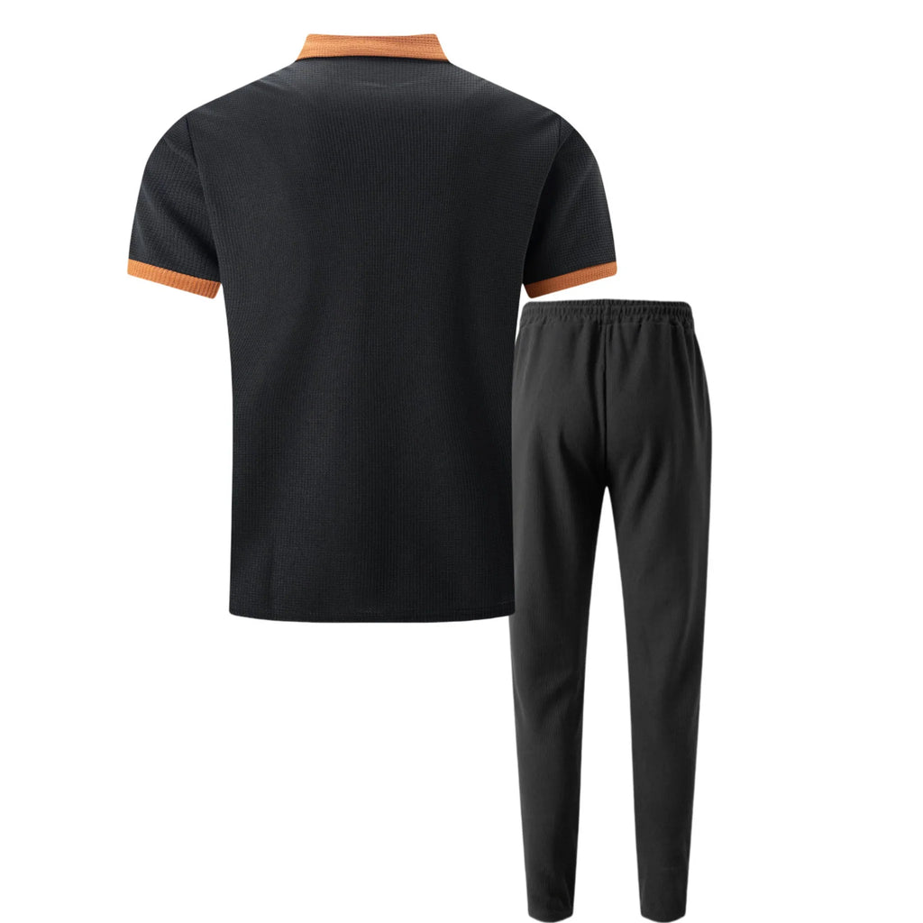 Mens Pant & Polo Waffle Knit 2-Piece Set Straight Leg – Taxo