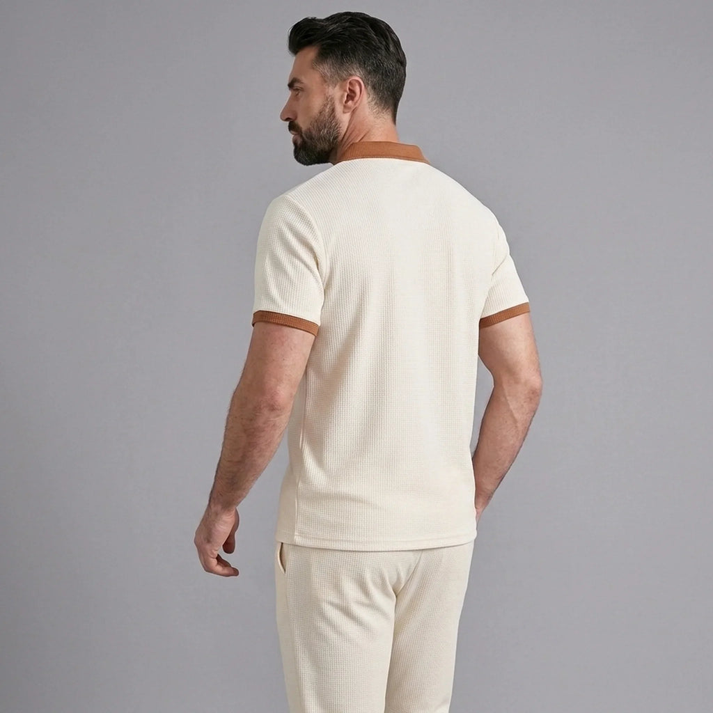 Mens Pant & Polo Waffle Knit 2-Piece Set Straight Leg – Taxo