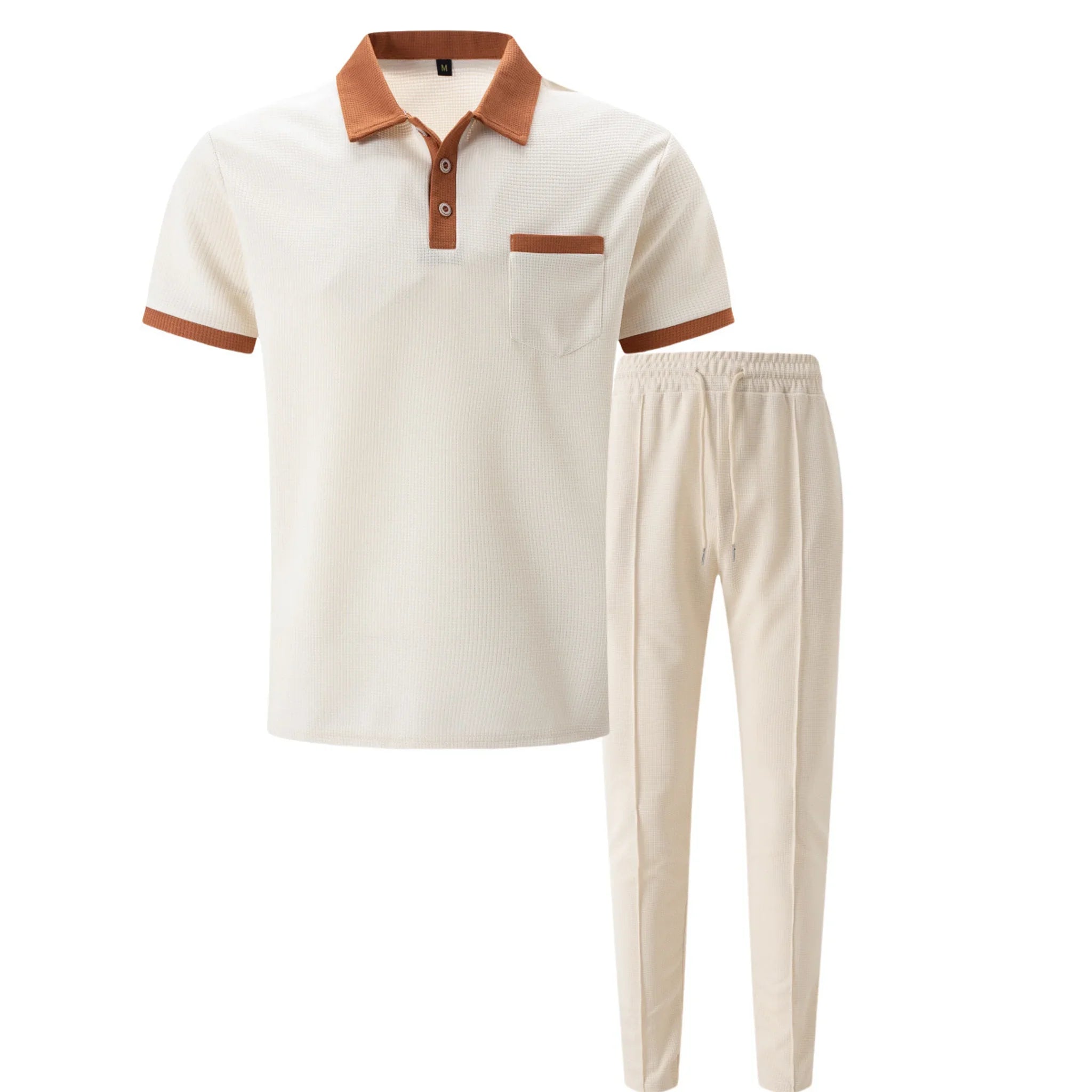 Mens Pant & Polo Waffle Knit 2-Piece Set Straight Leg – Taxo