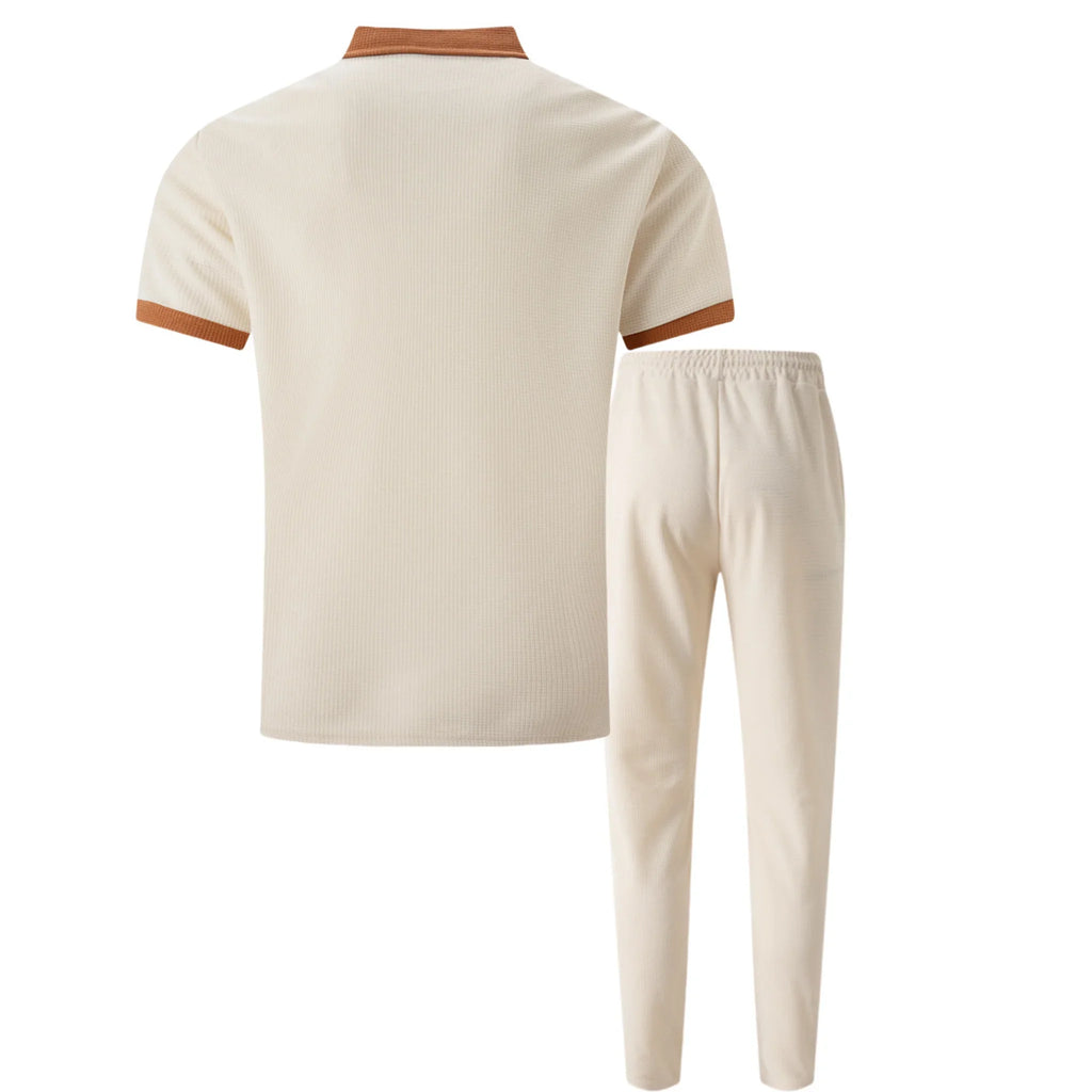 Mens Pant & Polo Waffle Knit 2-Piece Set Straight Leg – Taxo
