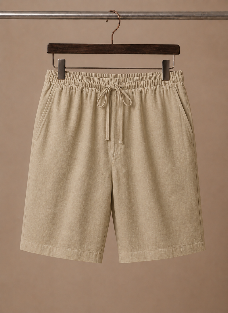 Model wearing cotton linen shorts relaxed fit – TARLANO