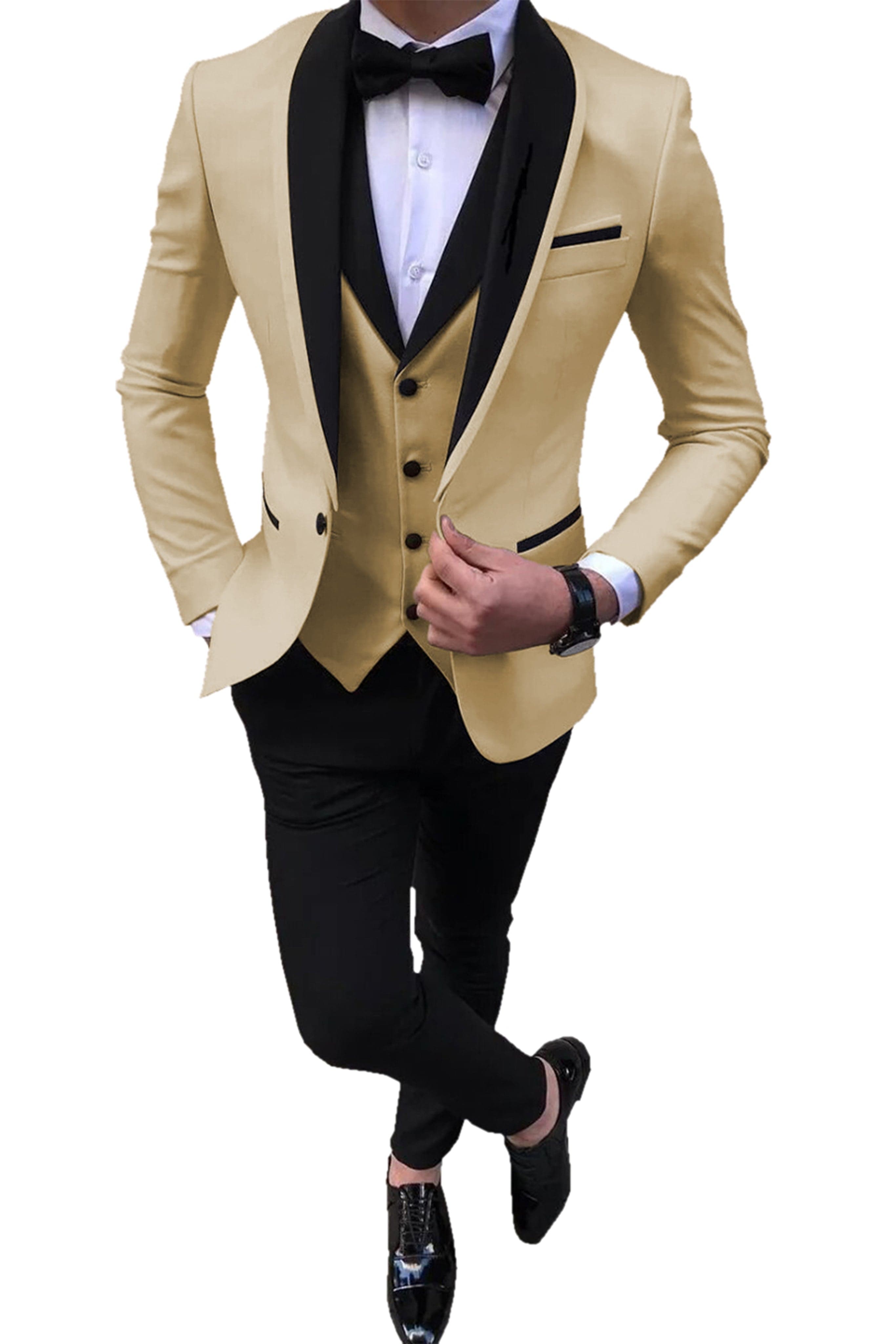Mens Pant Slim Fit 3-Piece Suit Shawl Lapel Blazer Vest