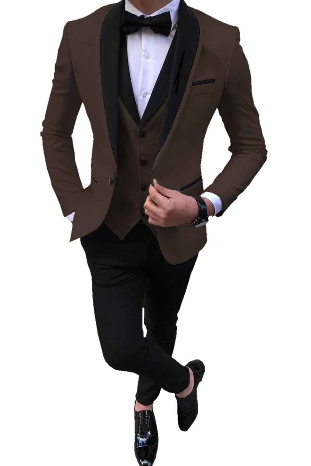 Model wearing 3-piece slim fit suit in burgundy – TARLANO