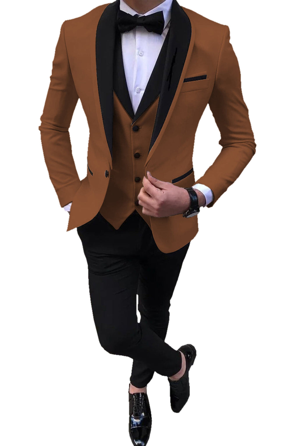 Mens Pant Slim Fit 3-Piece Suit Shawl Lapel Blazer Vest