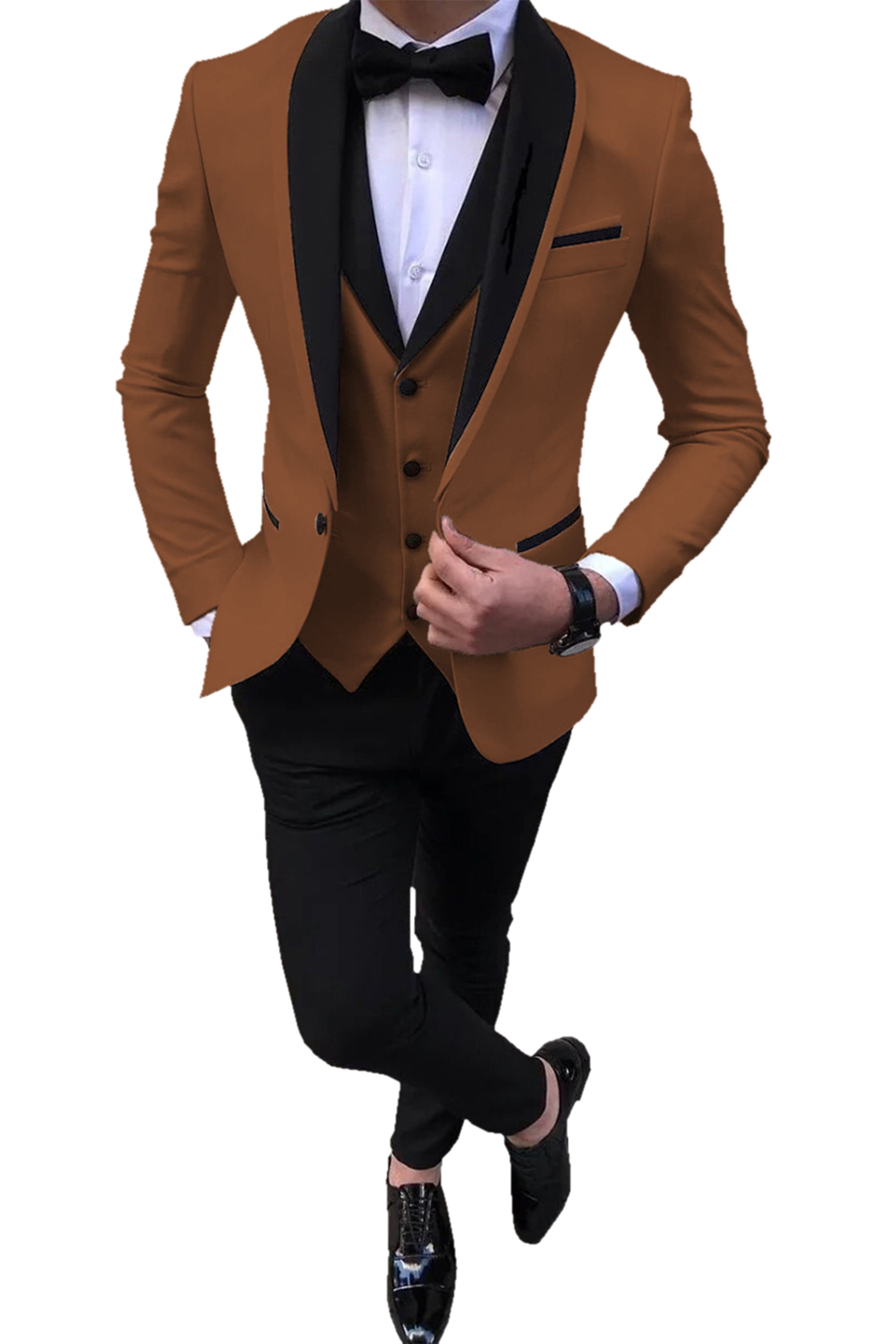 Mens Pant Slim Fit 3-Piece Suit Shawl Lapel Blazer Vest
