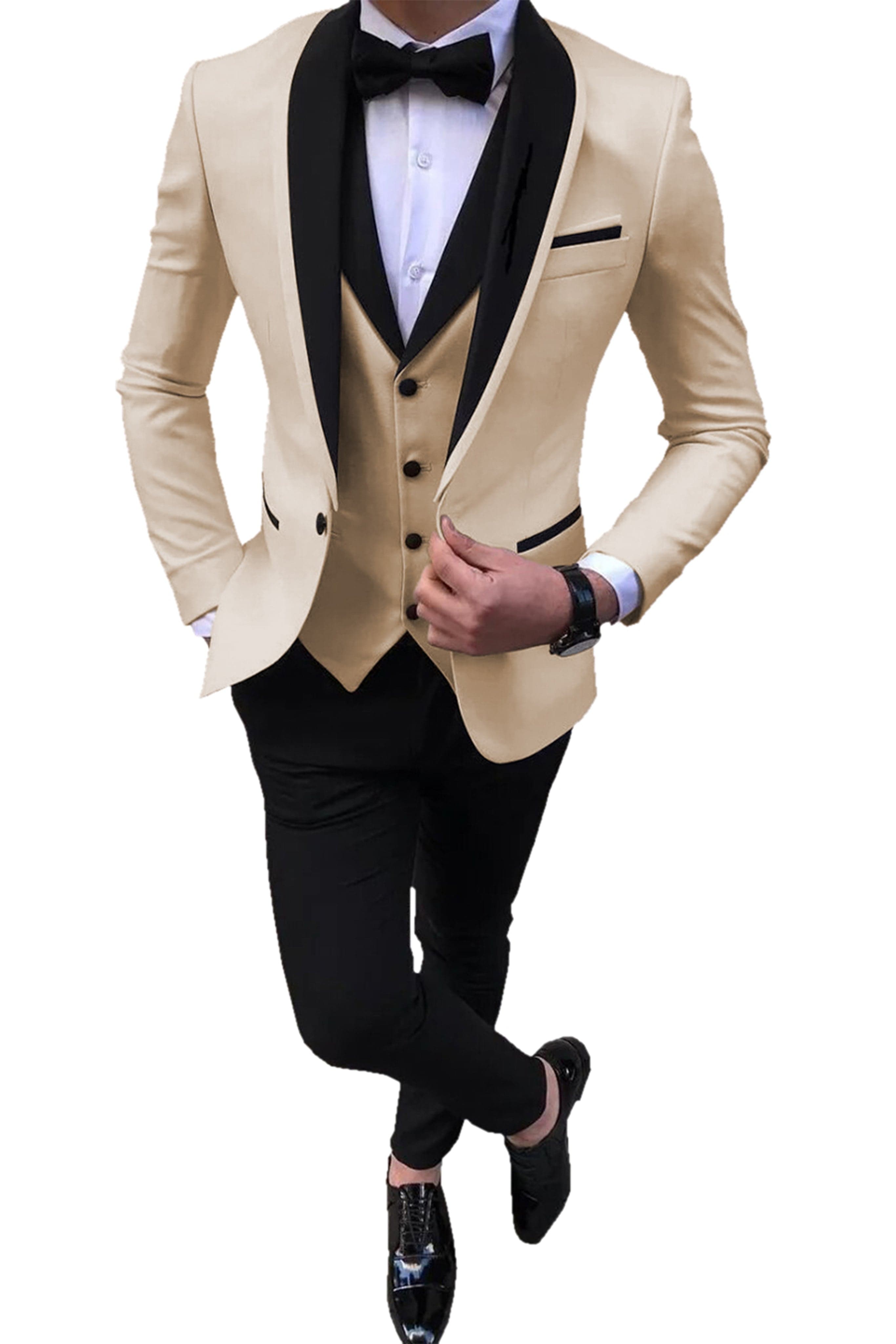 Mens Pant Slim Fit 3-Piece Suit Shawl Lapel Blazer Vest