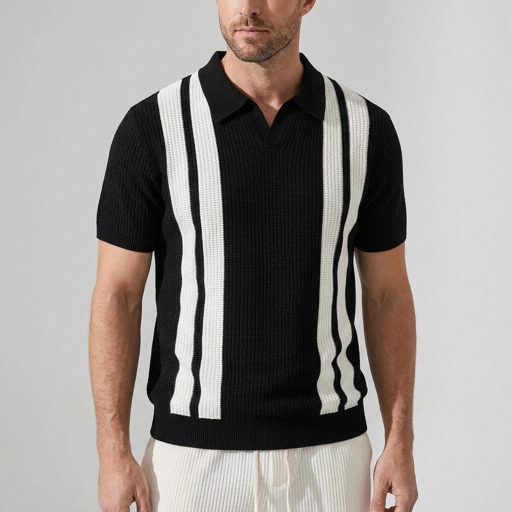 Mens Pant & Striped Knit Polo Set Waffle Drawstring – Vaxo