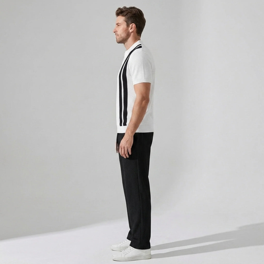 Mens Pant & Striped Knit Polo Set Waffle Drawstring – Vaxo