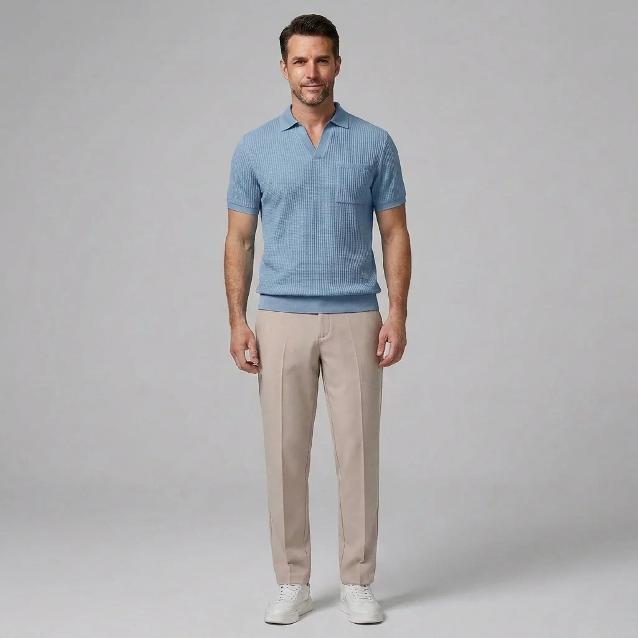 Mens Pant & Waffle Polo Set Slim Tapered 2-Piece Smart Casual – Daxel