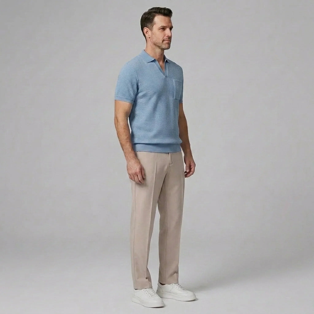 Mens Pant & Waffle Polo Set Slim Tapered 2-Piece Smart Casual – Daxel