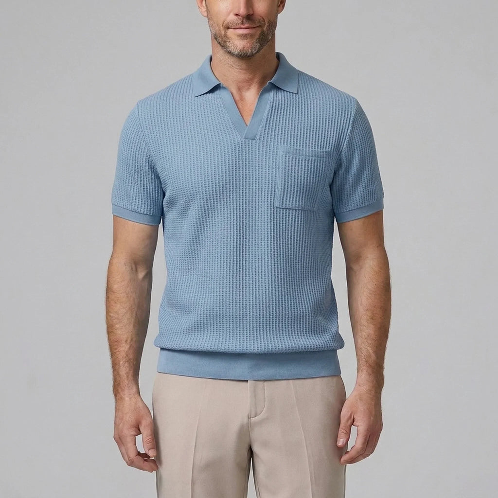 Mens Pant & Waffle Polo Set Slim Tapered 2-Piece Smart Casual – Daxel