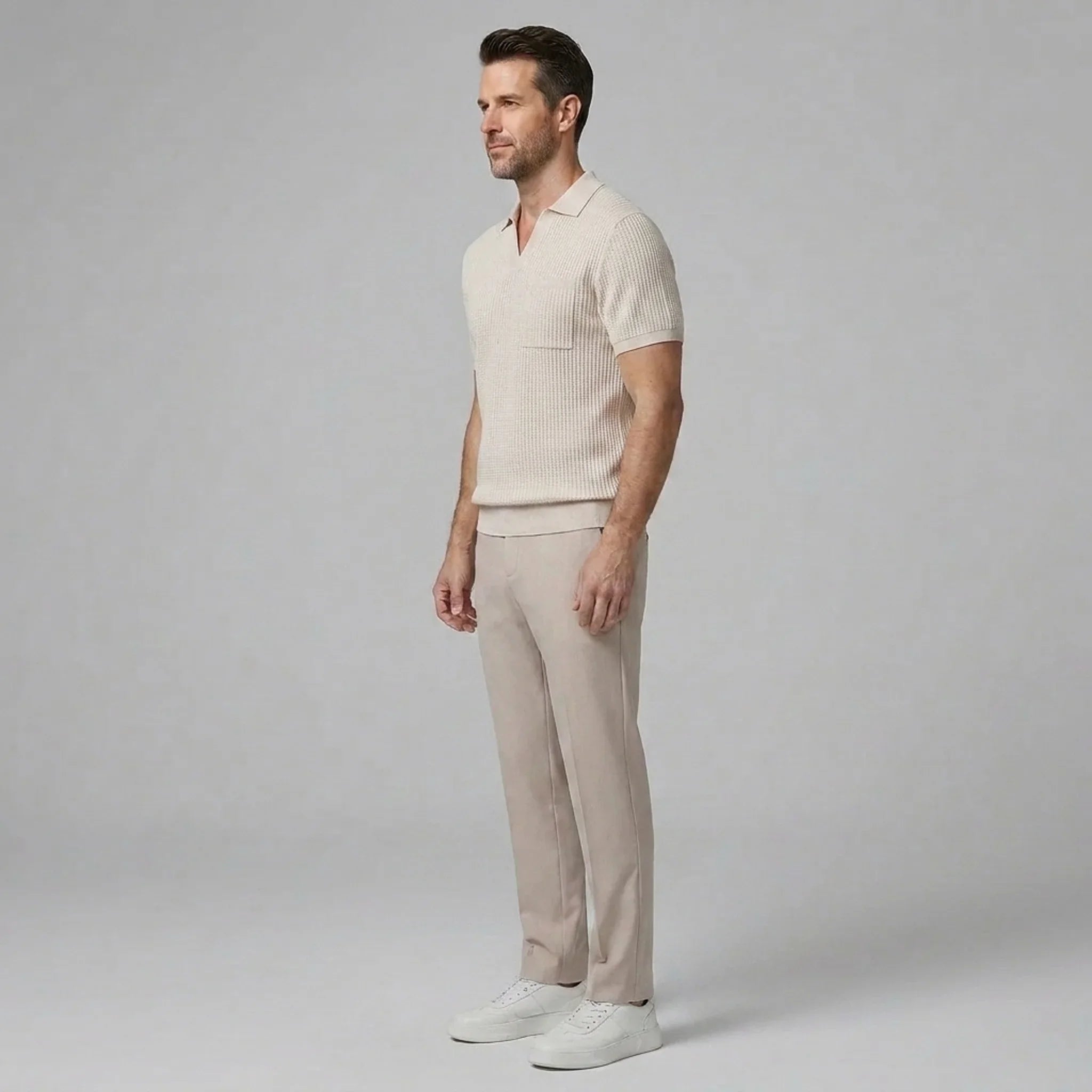 Mens Pant & Waffle Polo Set Slim Tapered 2-Piece Smart Casual – Daxel