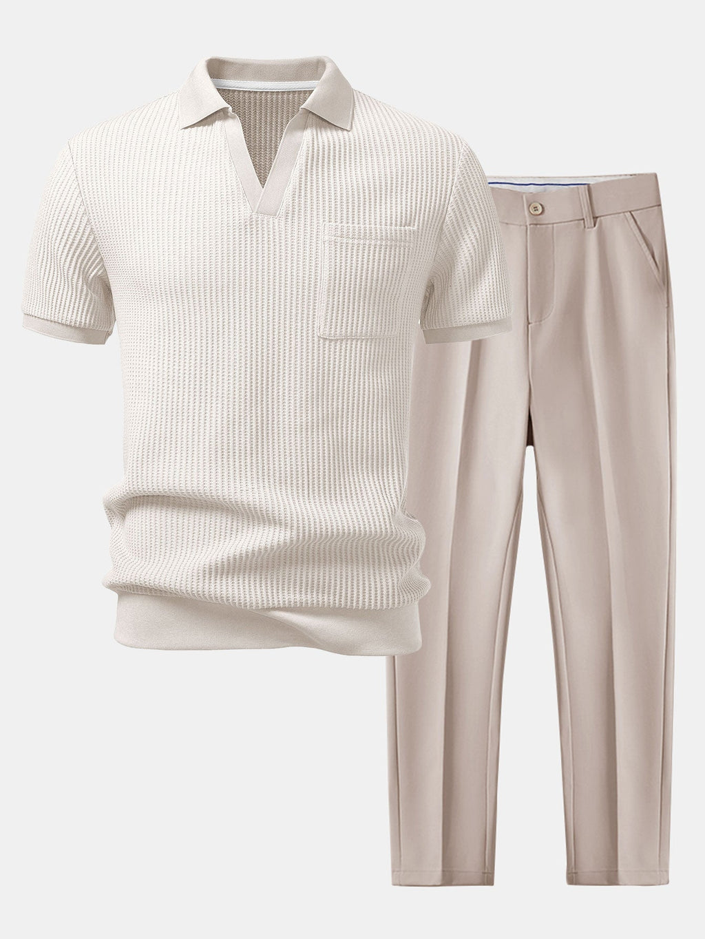 Mens Pant & Waffle Polo Set Slim Tapered 2-Piece Smart Casual – Daxel