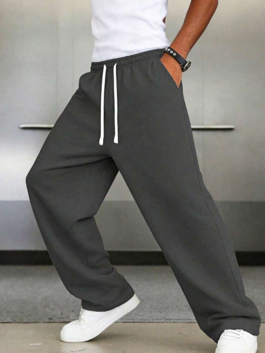 Mens Pant Wide Leg Drawstring Sweatpant Solid Relaxed Fit – Vorval