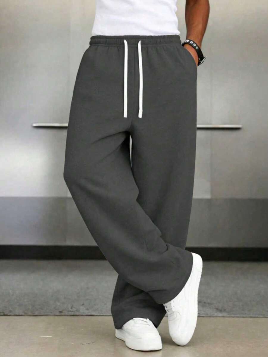 Mens Pant Wide Leg Drawstring Sweatpant Solid Relaxed Fit – Vorval