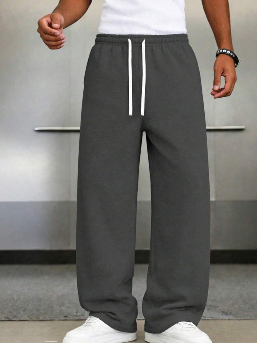 Mens Pant Wide Leg Drawstring Sweatpant Solid Relaxed Fit – Vorval