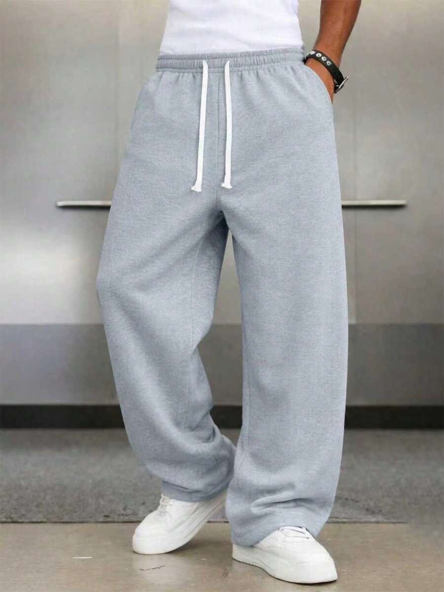 Mens Pant Wide Leg Drawstring Sweatpant Solid Relaxed Fit – Vorval