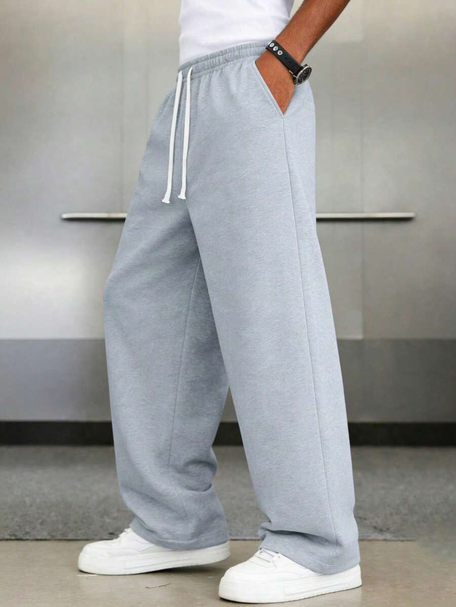 Mens Pant Wide Leg Drawstring Sweatpant Solid Relaxed Fit – Vorval