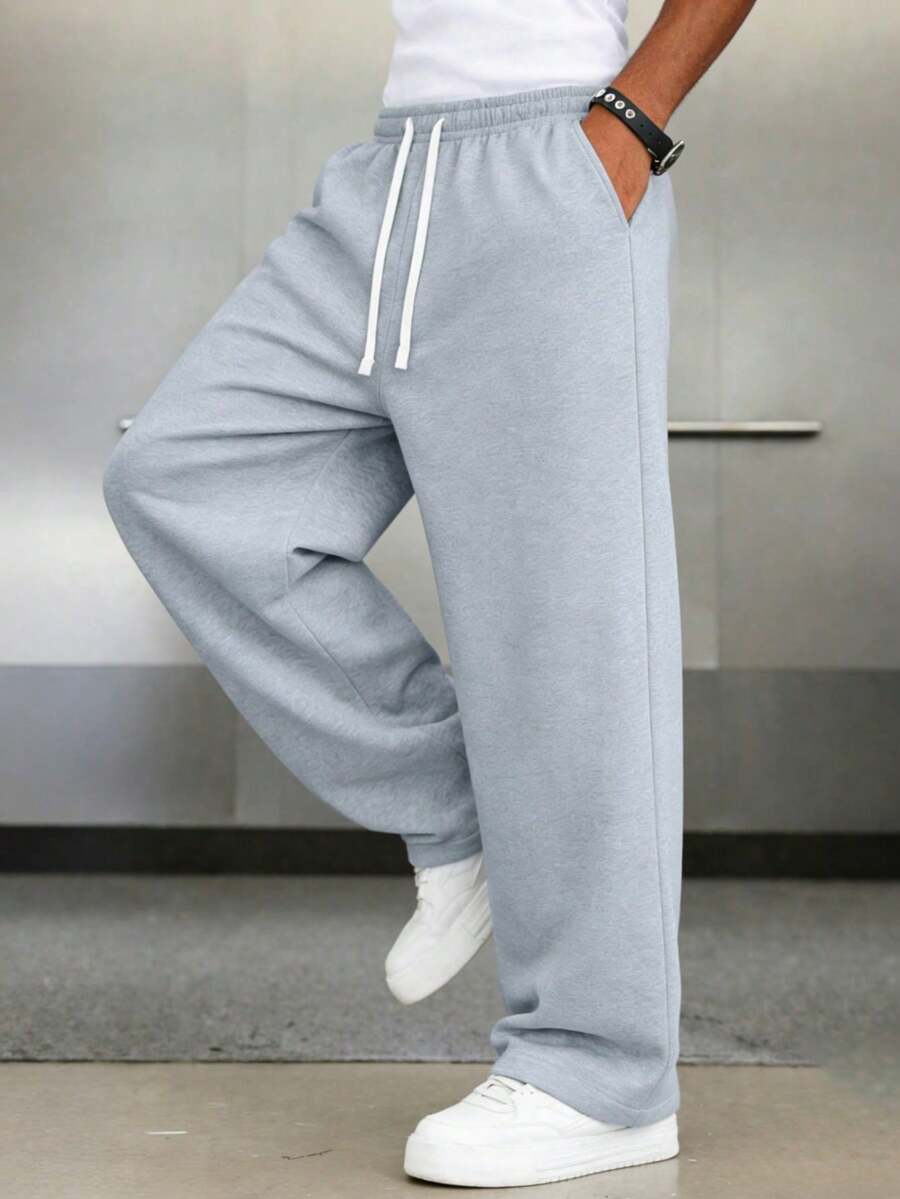 Mens Pant Wide Leg Drawstring Sweatpant Solid Relaxed Fit – Vorval
