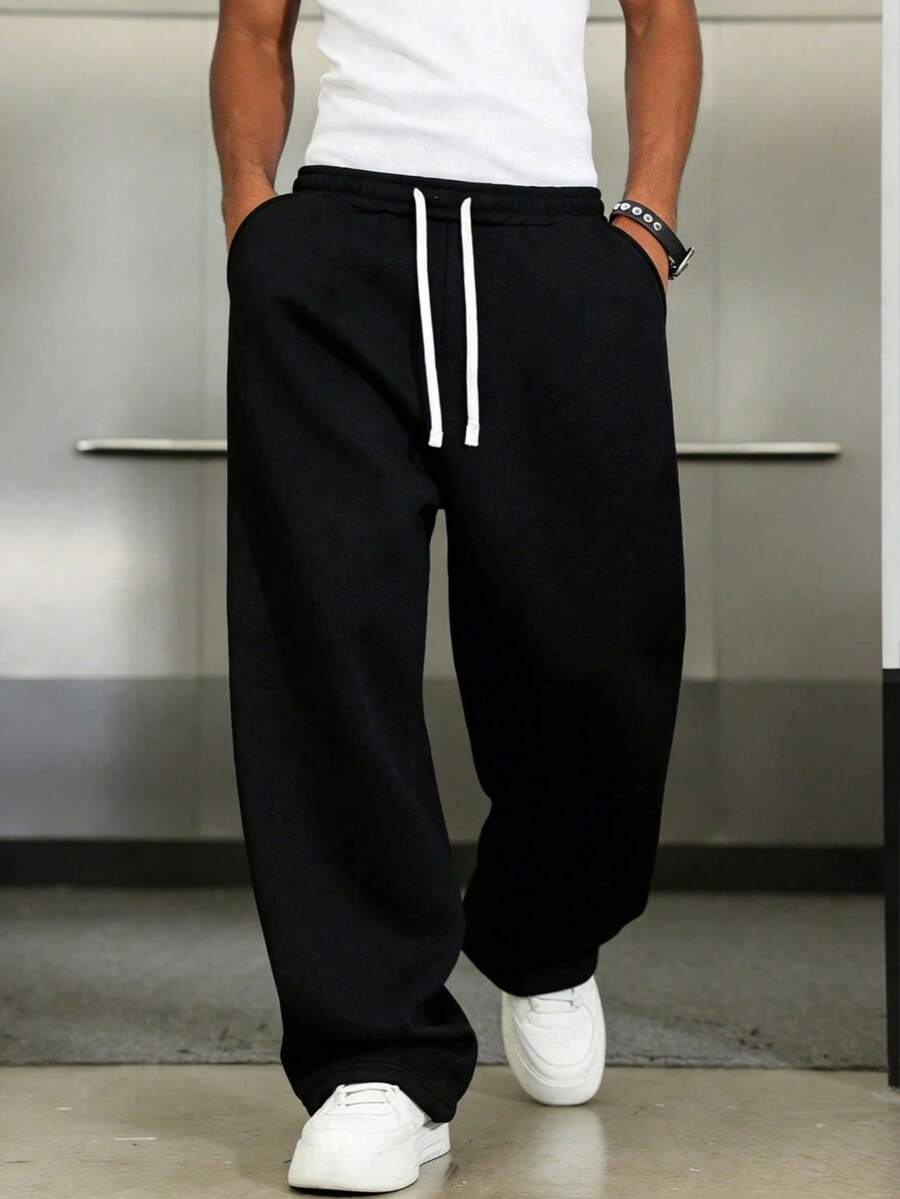 Mens Pant Wide Leg Drawstring Sweatpant Solid Relaxed Fit – Vorval