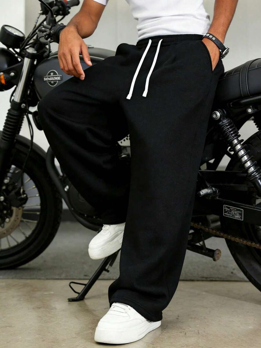Mens Pant Wide Leg Drawstring Sweatpant Solid Relaxed Fit – Vorval