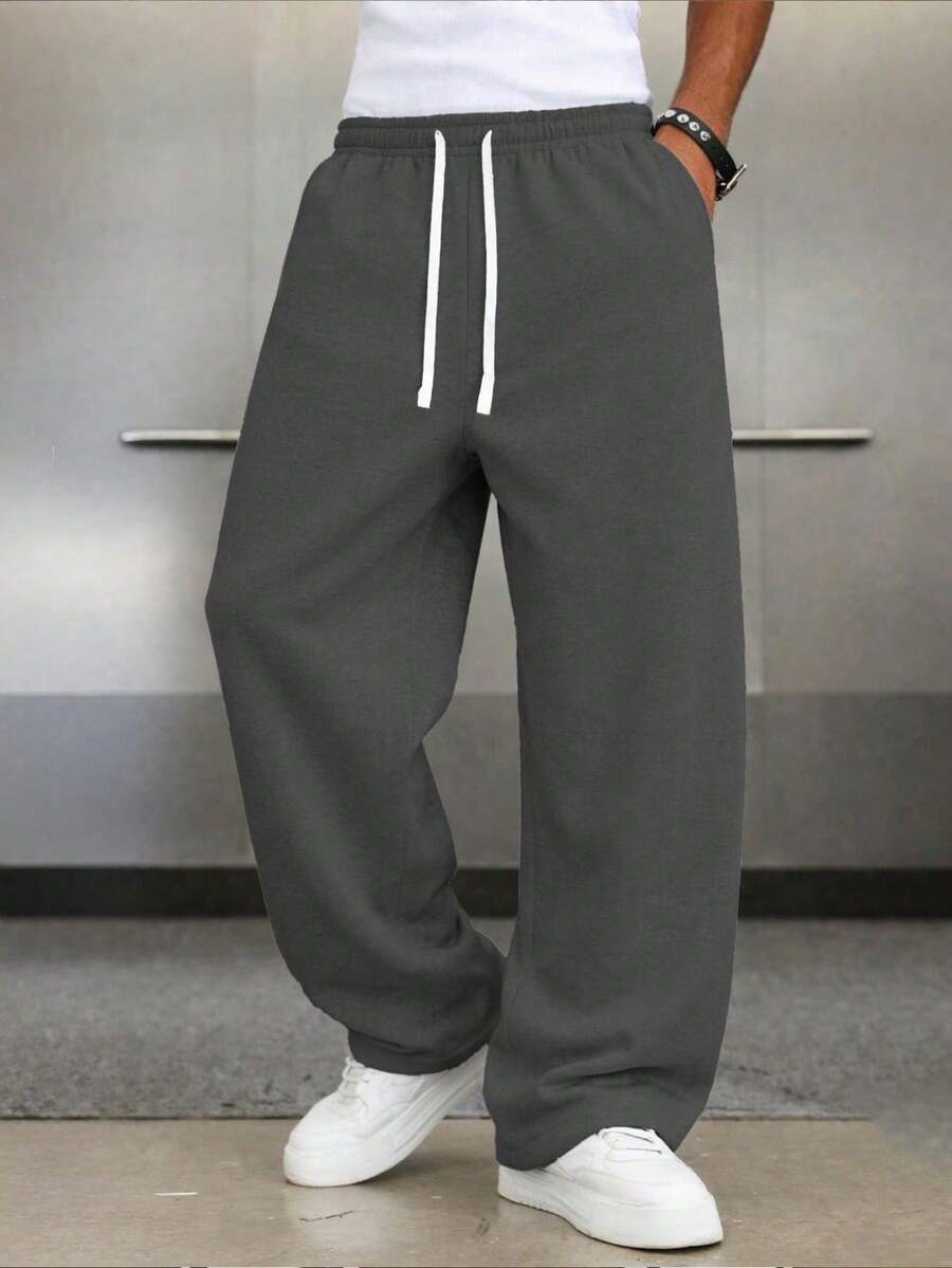 Mens Pant Wide Leg Drawstring Sweatpant Solid Relaxed Fit – Vorval