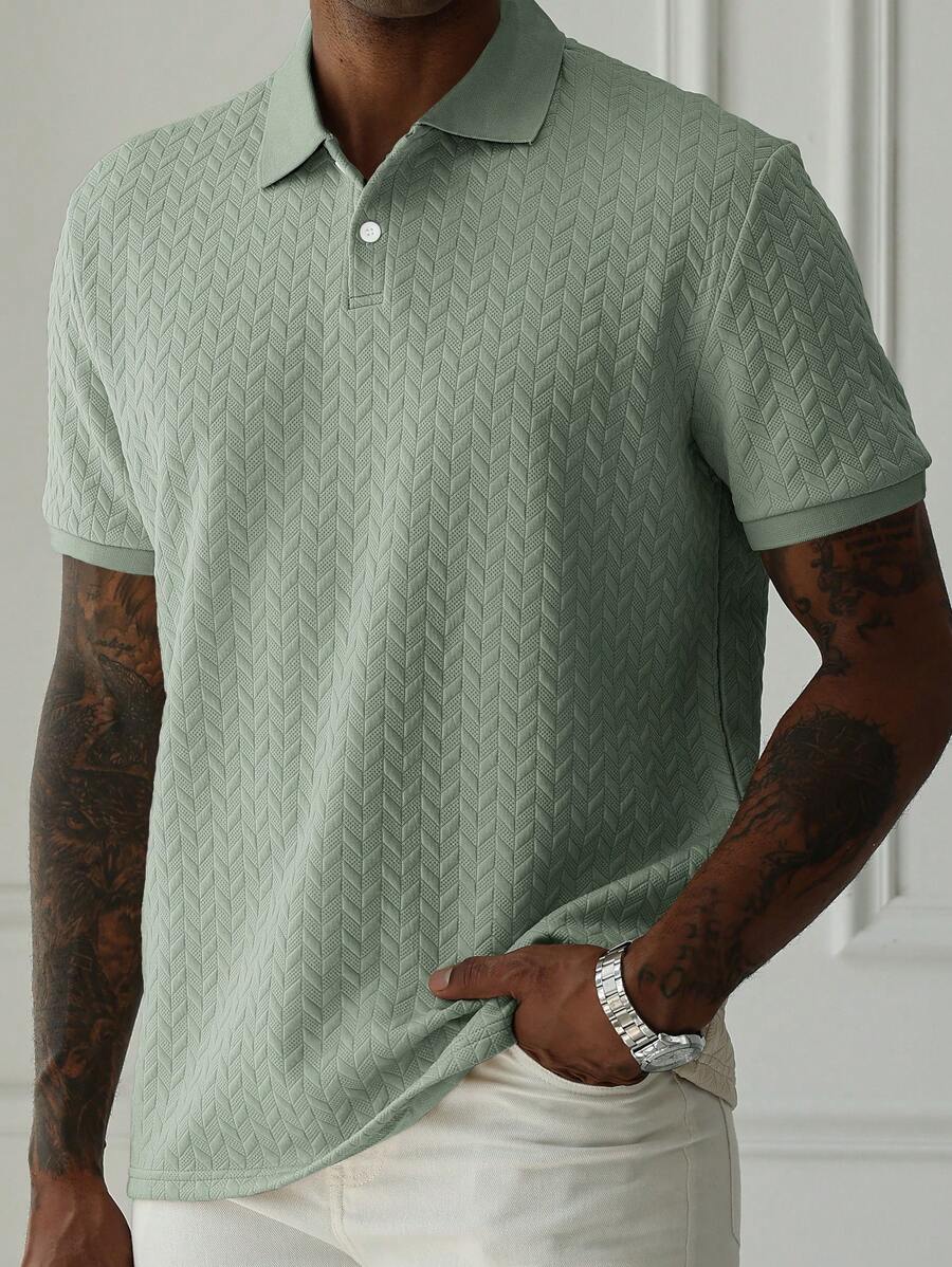 Mens Polo Shirt Geometric Jacquard Knit Short Sleeve – Valron