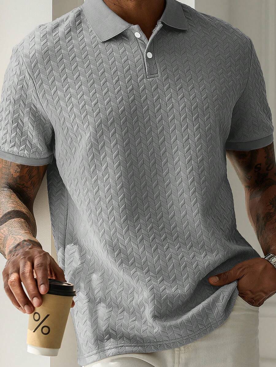 Mens Polo Shirt Geometric Jacquard Knit Short Sleeve – Valron