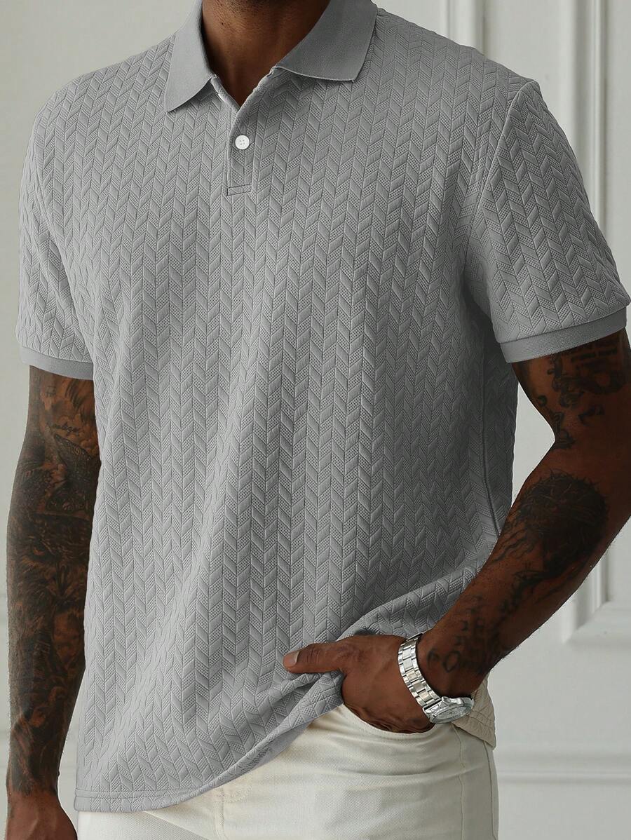 Mens Polo Shirt Geometric Jacquard Knit Short Sleeve – Valron