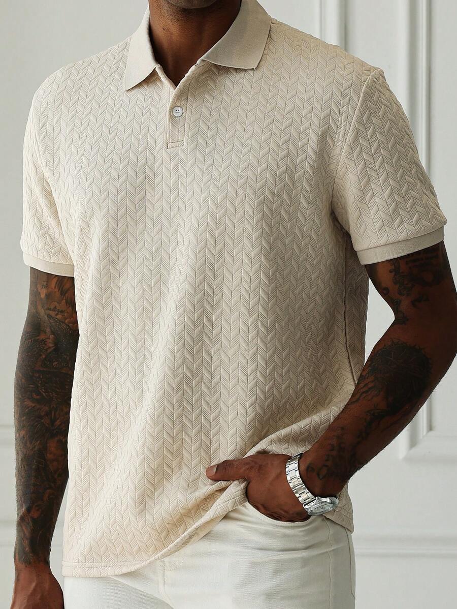 Mens Polo Shirt Geometric Jacquard Knit Short Sleeve – Valron