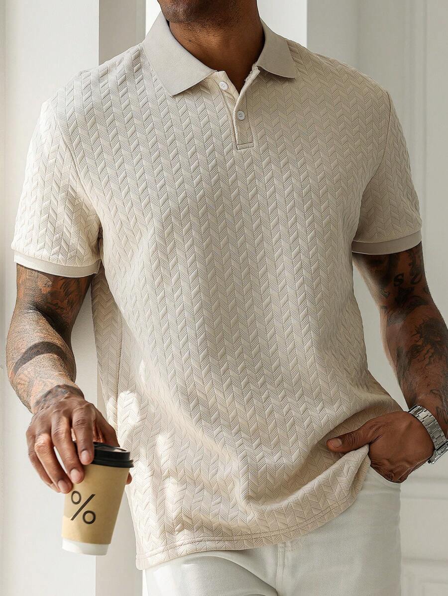 Mens Polo Shirt Geometric Jacquard Knit Short Sleeve – Valron