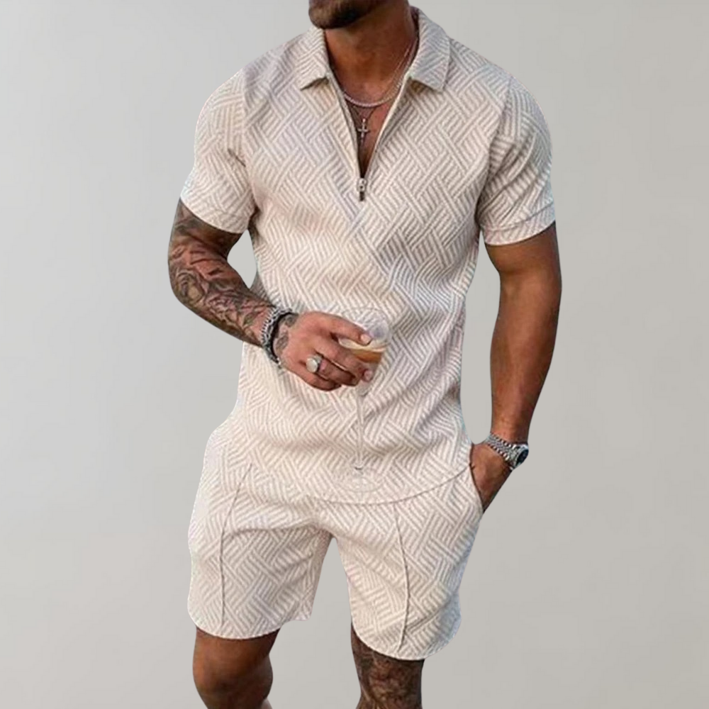 Polo & Shorts Matching Set Zip-Front Short Sleeve in Black – Finn