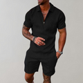 Zip-front polo and matching shorts set in Black – TARLANO