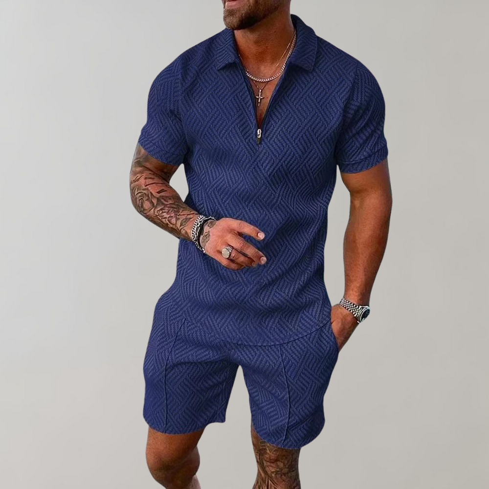 Polo & Shorts Matching Set Zip-Front Short Sleeve in Black – Finn