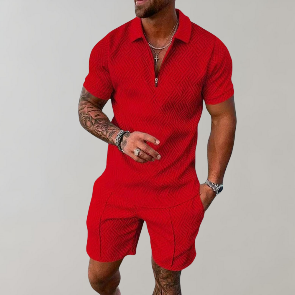 Polo & Shorts Matching Set Zip-Front Short Sleeve in Black – Finn