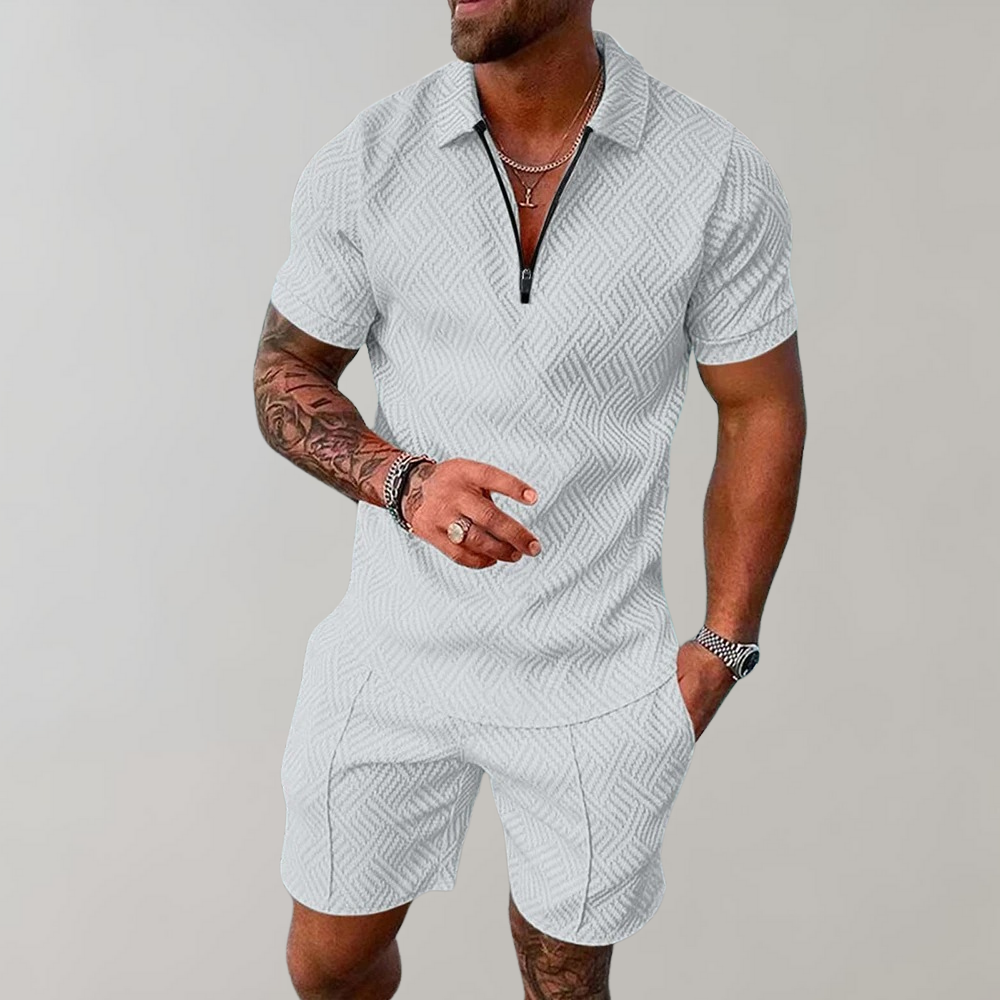 Polo & Shorts Matching Set Zip-Front Short Sleeve in Black – Finn