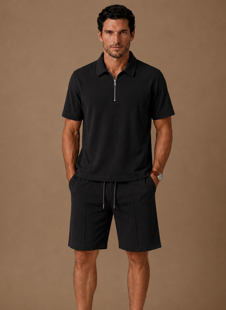 Mens Short and Polo Ribbed Matching Set Quarter-Zip – Linver