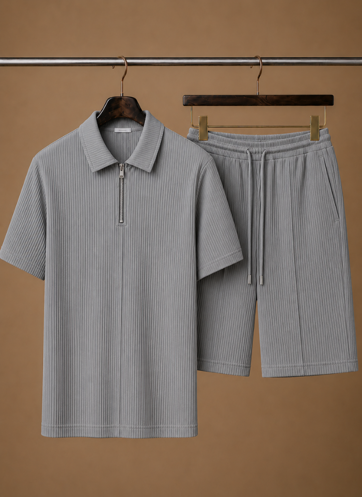 Mens Short and Polo Ribbed Matching Set Quarter-Zip – Linver
