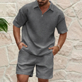 Waffle knit polo and shorts set in dark gray – TARLANO