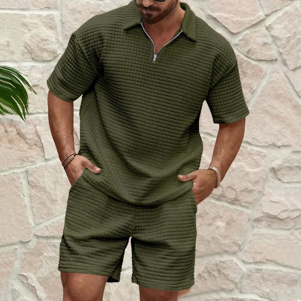 Mens Short and Polo Waffle Knit Set Relaxed Fit – Sanro