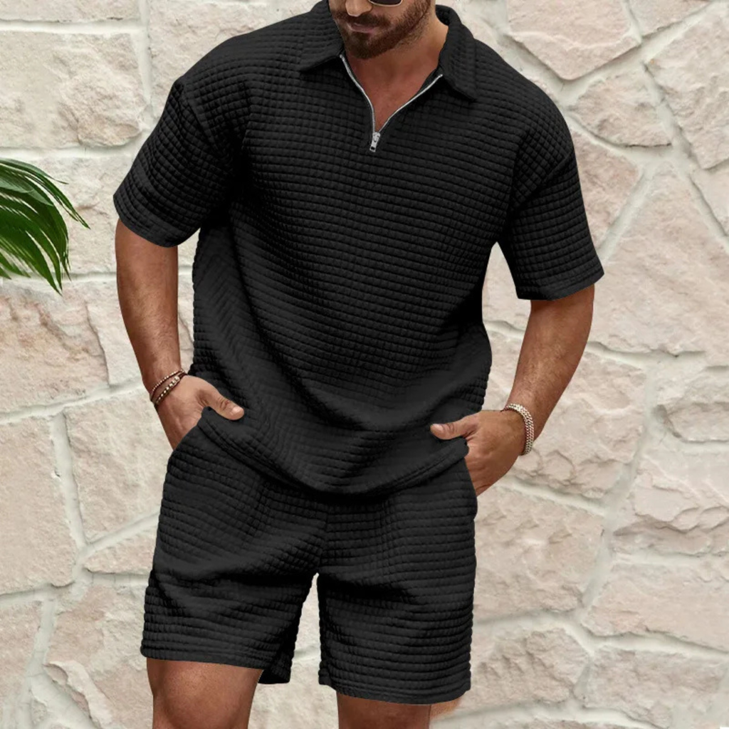 Mens Short and Polo Waffle Knit Set Relaxed Fit – Sanro