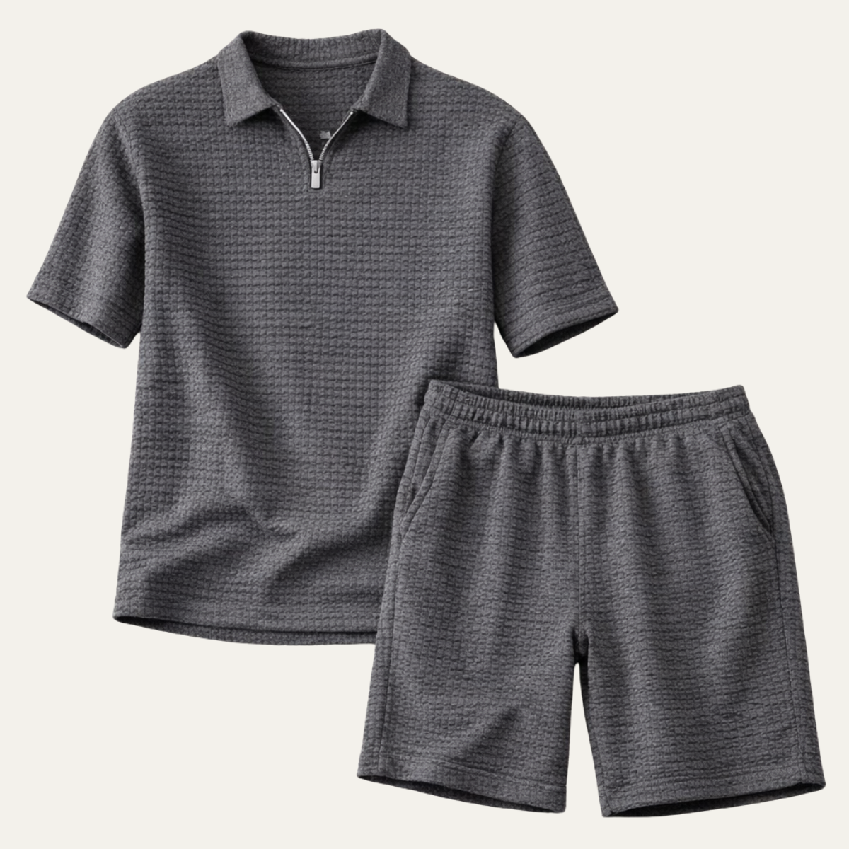 Mens Short and Polo Waffle Knit Set Relaxed Fit – Sanro