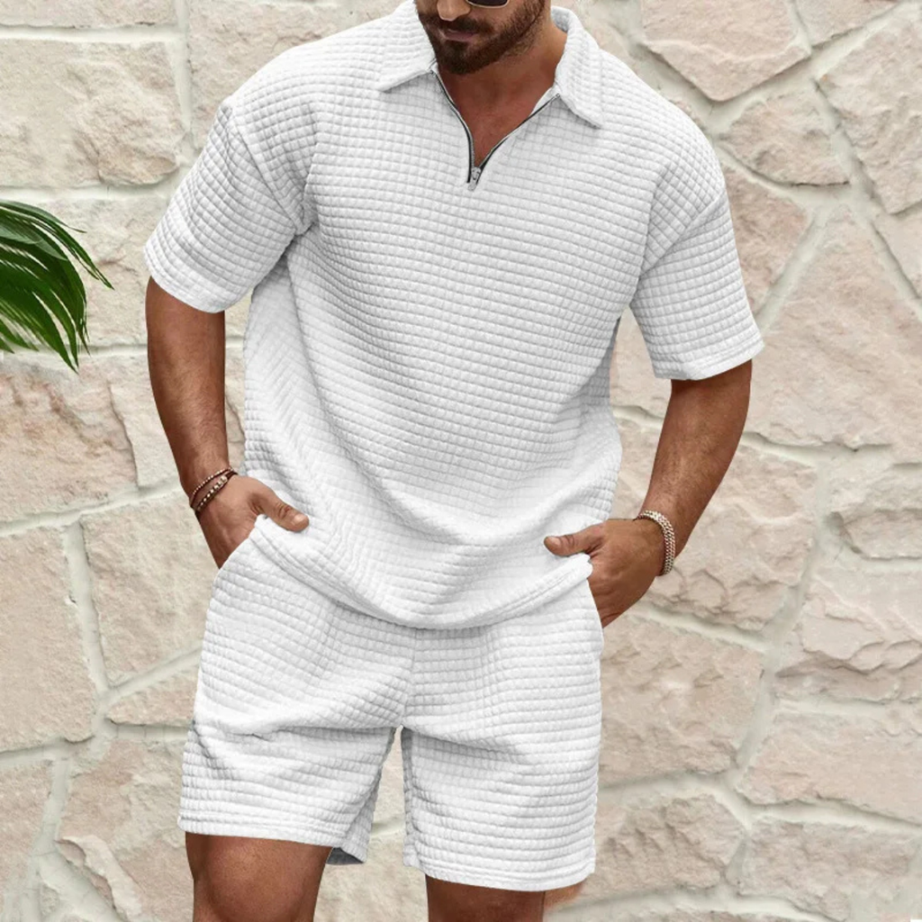 Mens Short and Polo Waffle Knit Set Relaxed Fit – Sanro
