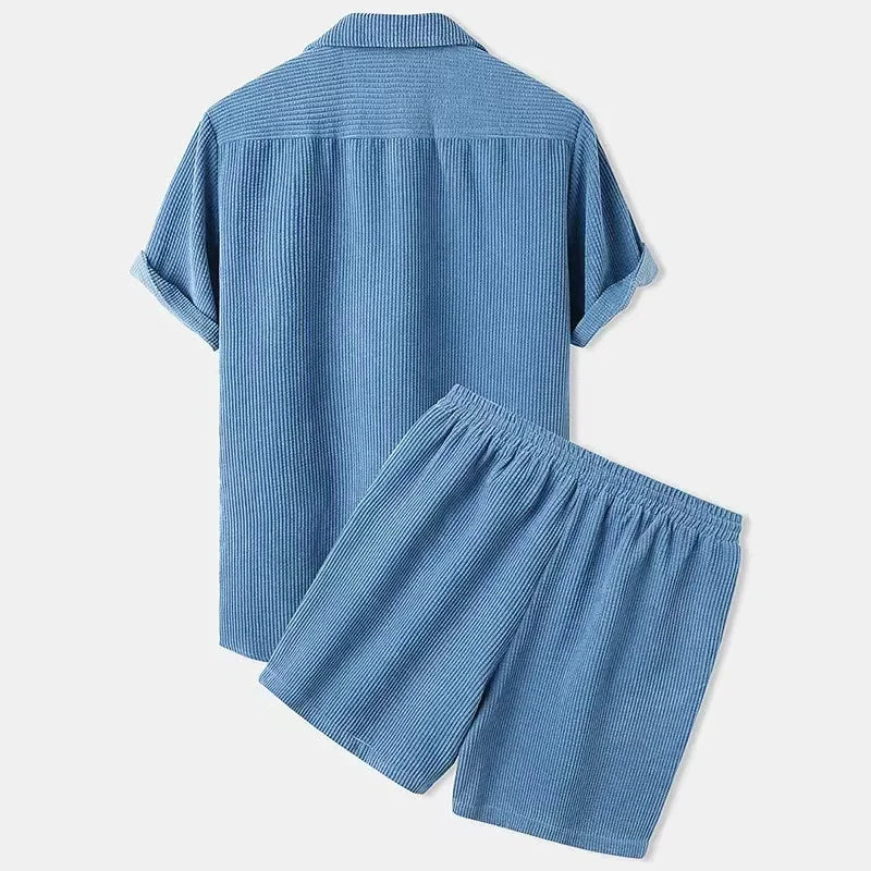 Mens Short and Shirt Corduroy Set Fine-Wale Camp Collar Co-Ord – Ranvo