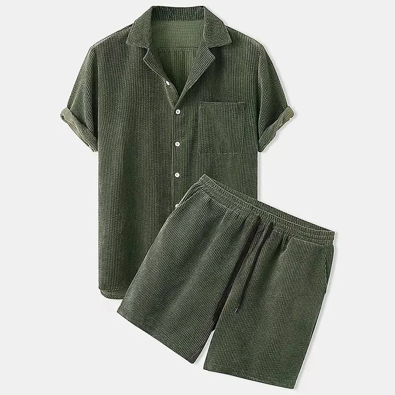 Mens Short and Shirt Corduroy Set Fine-Wale Camp Collar Co-Ord – Ranvo
