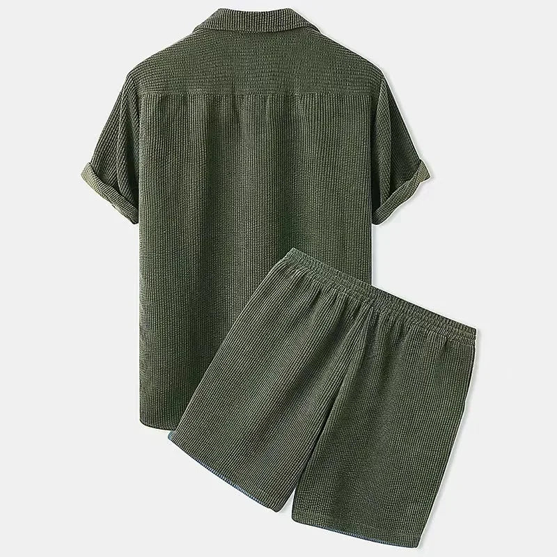 Mens Short and Shirt Corduroy Set Fine-Wale Camp Collar Co-Ord – Ranvo