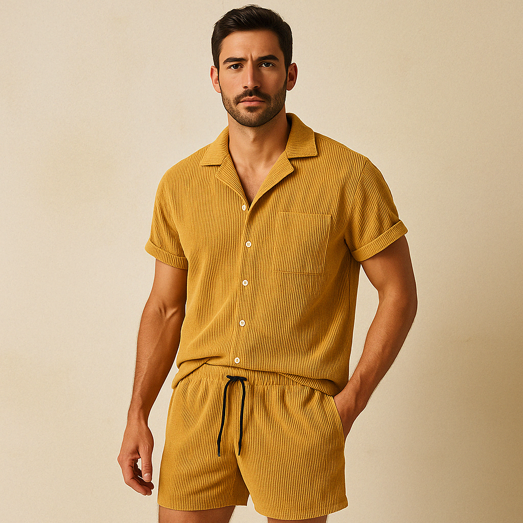 Mens Short and Shirt Corduroy Set Fine-Wale Camp Collar Co-Ord – Ranvo