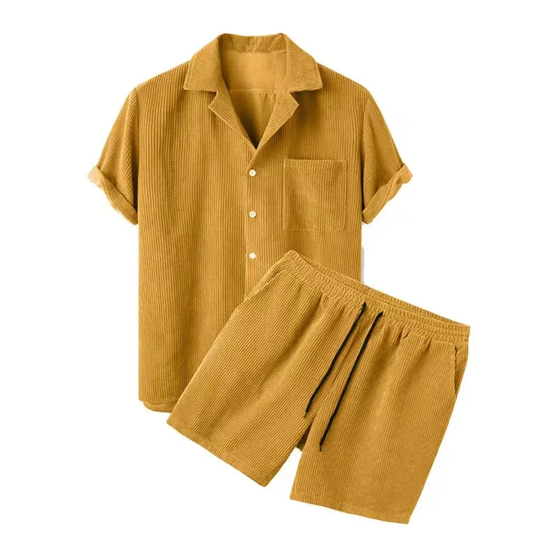 Mens Short and Shirt Corduroy Set Fine-Wale Camp Collar Co-Ord – Ranvo