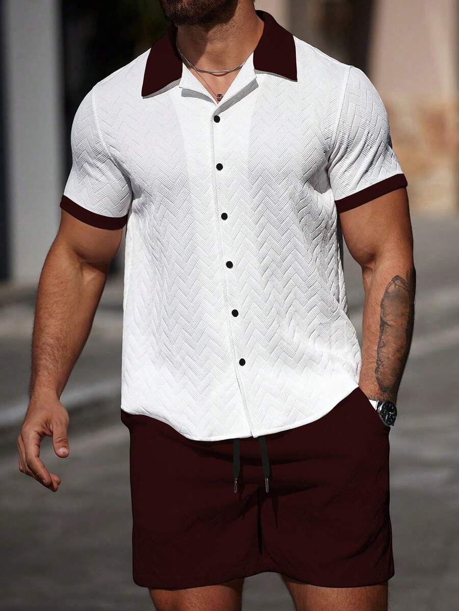 Mens Short Set Contrast Trim Button-Front Shirt and Shorts – Dalvo