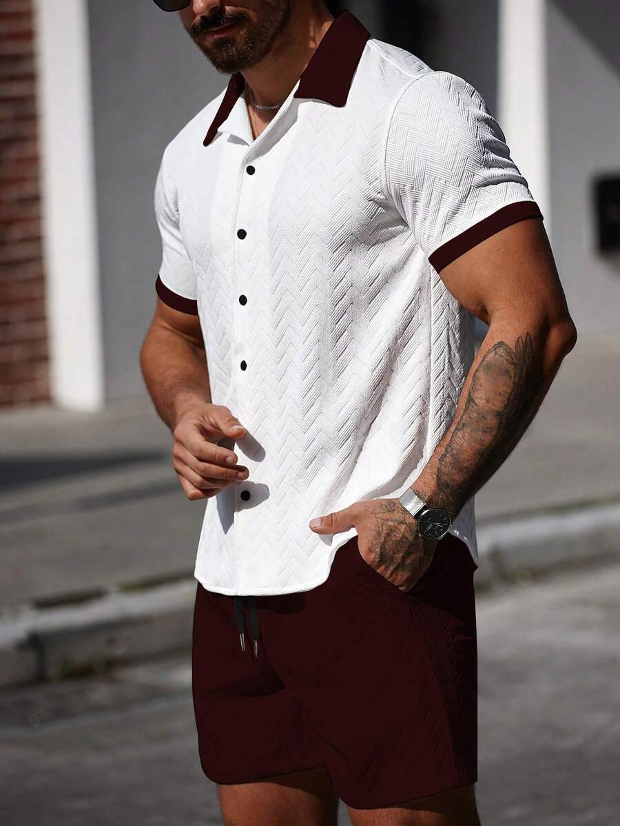 Mens Short Set Contrast Trim Button-Front Shirt and Shorts – Dalvo